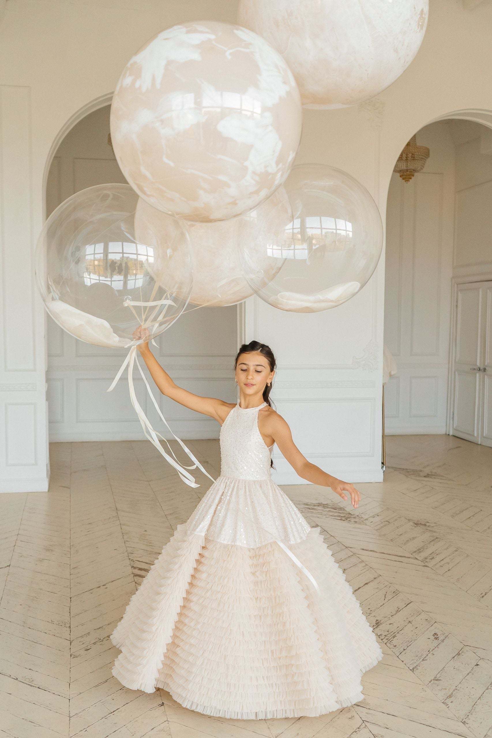Robe Longue Cérémonie Fille – Haut Pailleté & Jupe Plissée | Mariage Communion