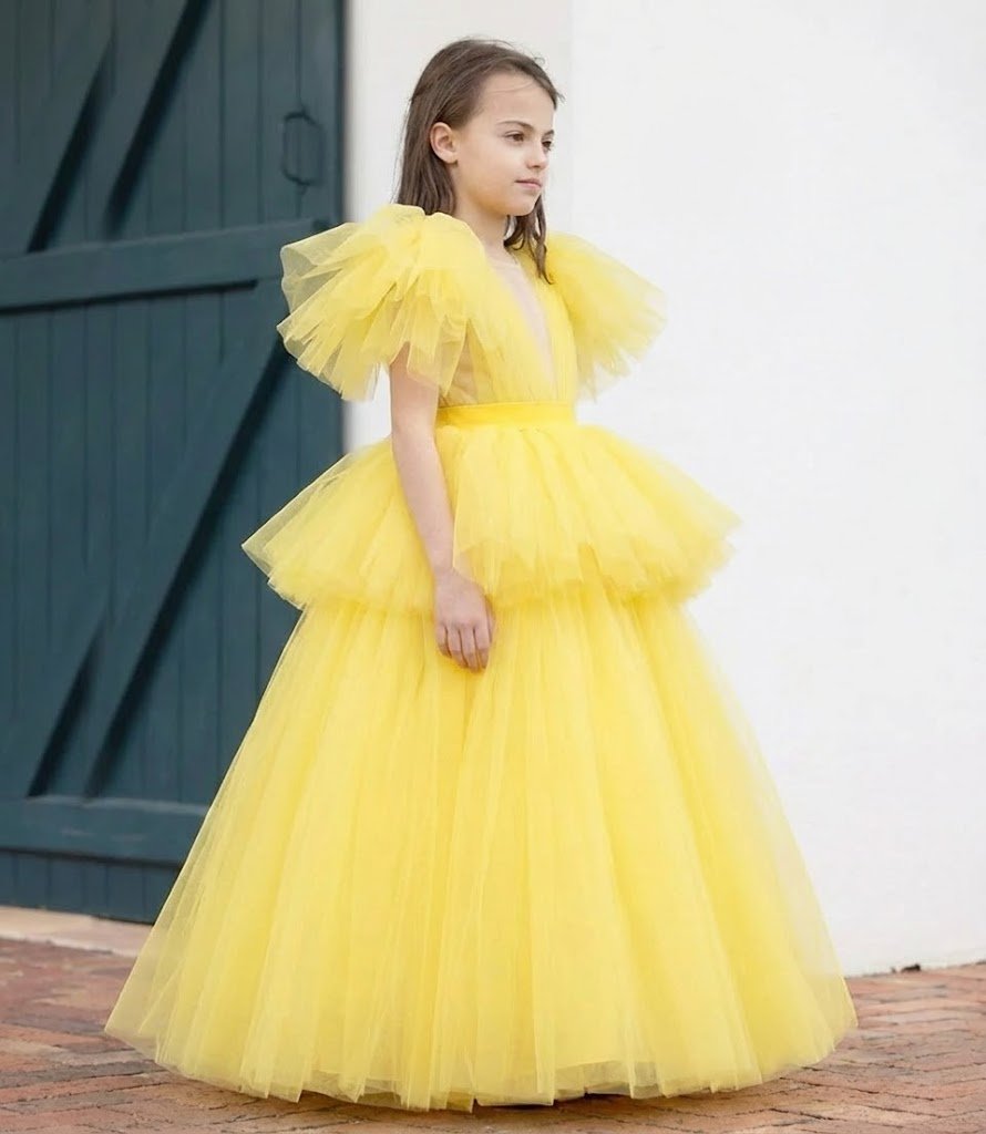 Robe Soleil Jaune en Tulle – Robe Cérémonie Fille Princesse