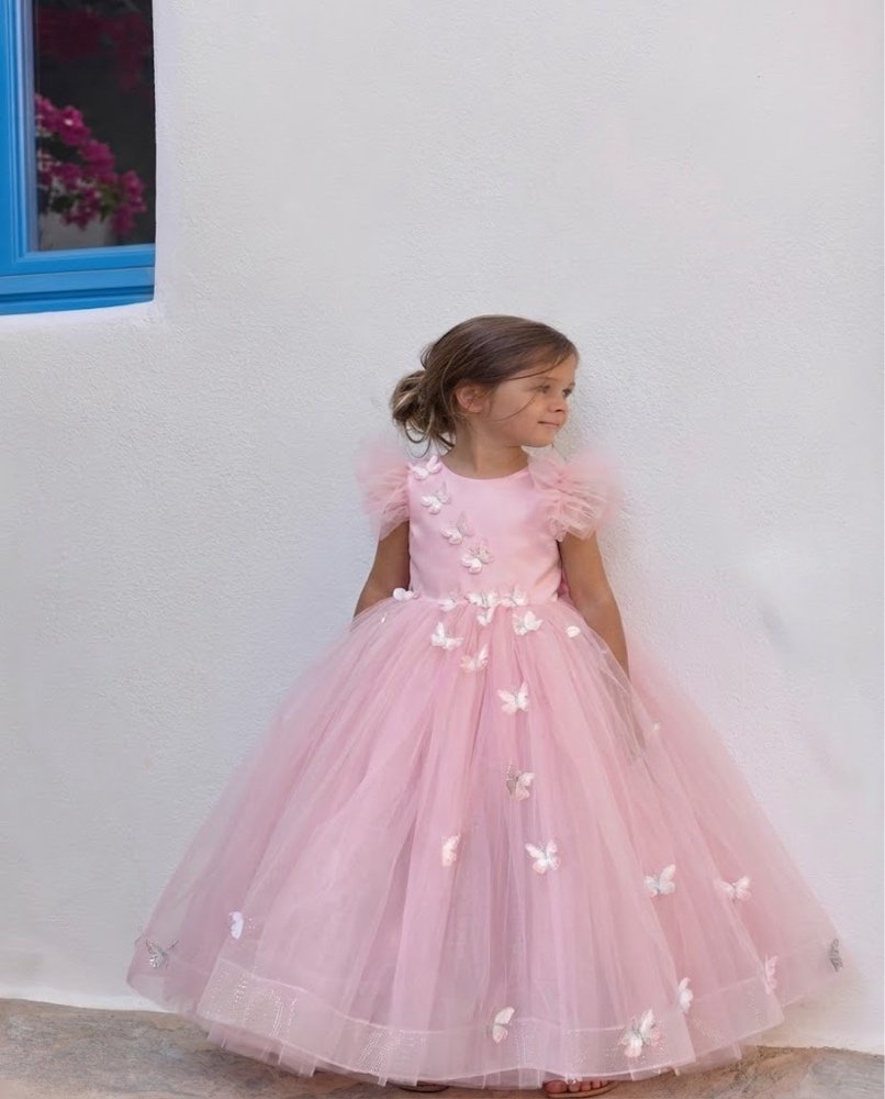 Robe Nasta – princesse fille tulle rose avec papillons 3D – Mariage, Fête, Communion