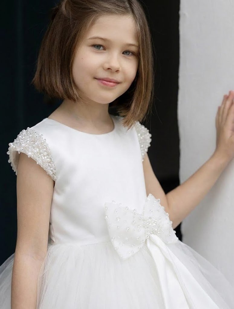 Robe Tutu Fille Blanc Perlé – Robe Princesse Enfant Tulle & Perles