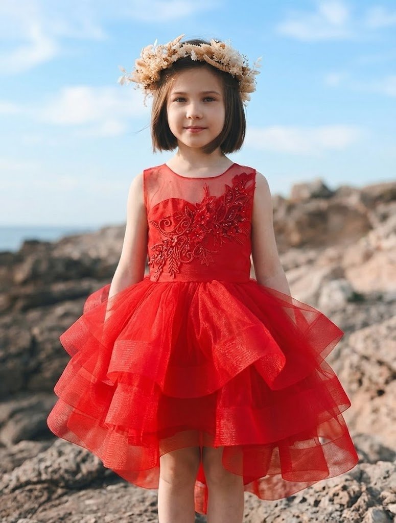 Robe Scarlett Rouge en Tulle – Robe Cérémonie Fille Fête Noël