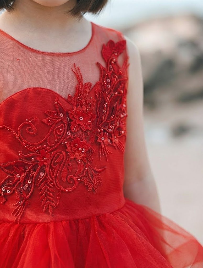 Robe Scarlett Rouge en Tulle – Robe Cérémonie Fille Fête Noël