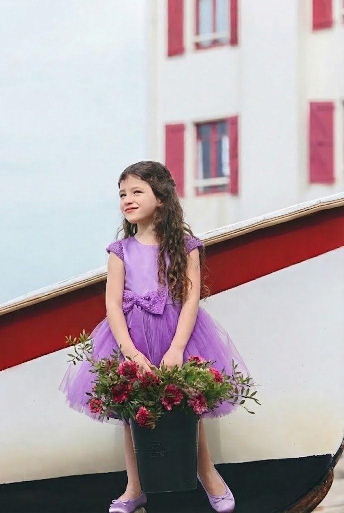 Robe Tutu Fille Violet Perlé – Robe Princesse Enfant Tulle & Perles