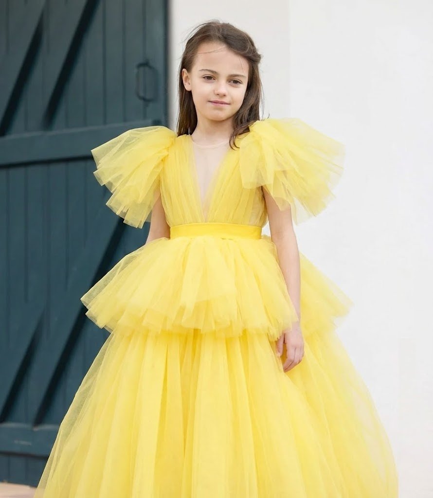 Robe Soleil Jaune en Tulle – Robe Cérémonie Fille Princesse