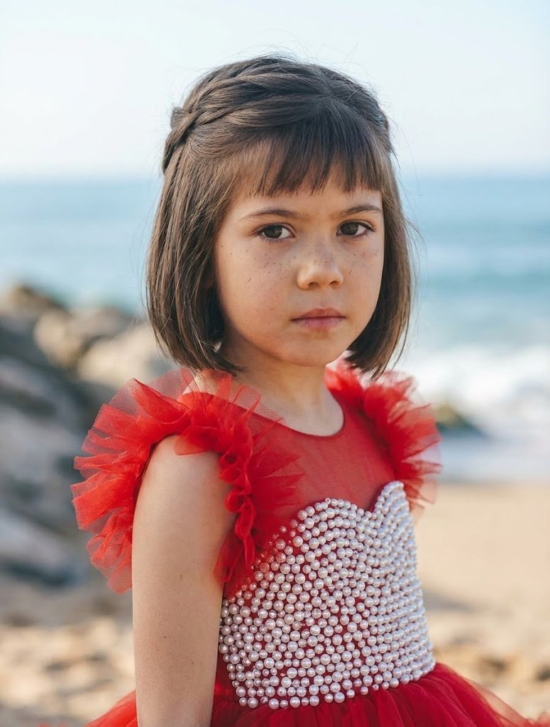 Robe Perles Rouge en Tulle – Robe Cérémonie Fille Élégante