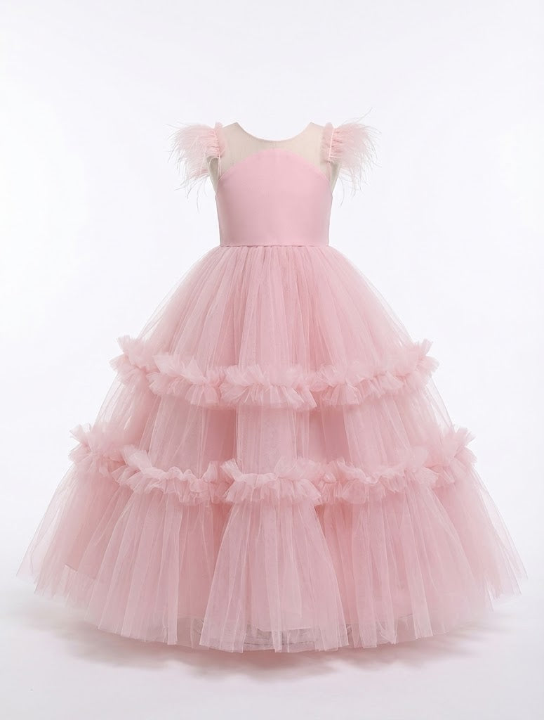 Robe Mesh Rose en Tulle – Robe Princesse Fille Cérémonie