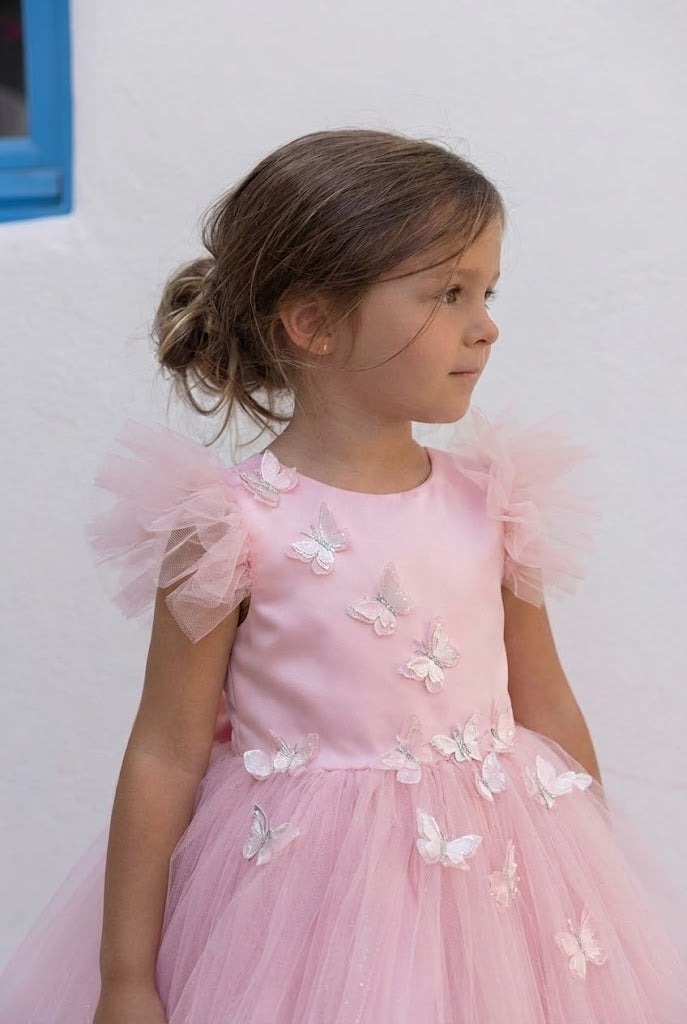 Robe Nasta – princesse fille tulle rose avec papillons 3D – Mariage, Fête, Communion