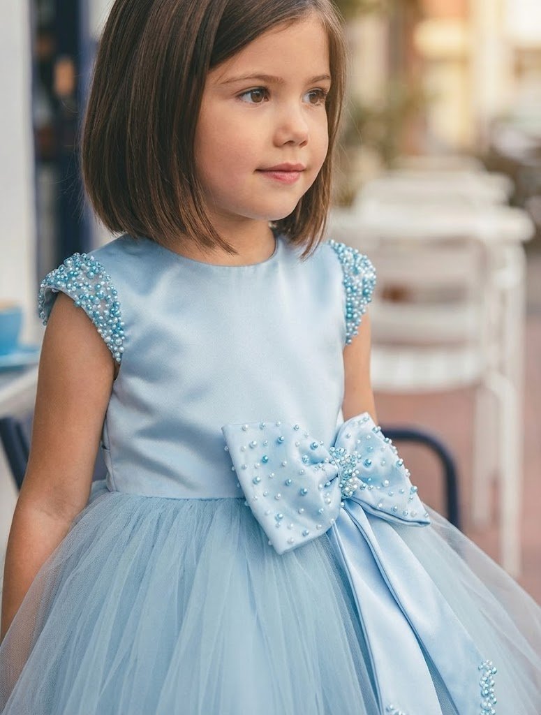 Robe Tutu Fille Bleu Perlé – Robe Princesse Enfant Tulle & Perles