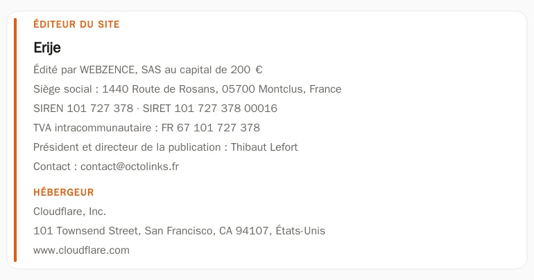 Coordonnées légales de l&rsquo;éditeur et de l&rsquo;hébergeur du site